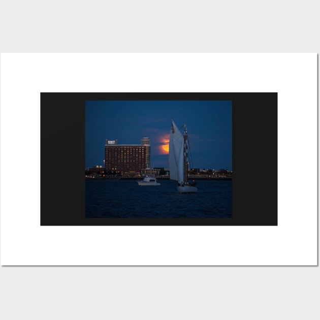 Boston Harbor Sailing in front of the moon Full Moon Wall Art by WayneOxfordPh